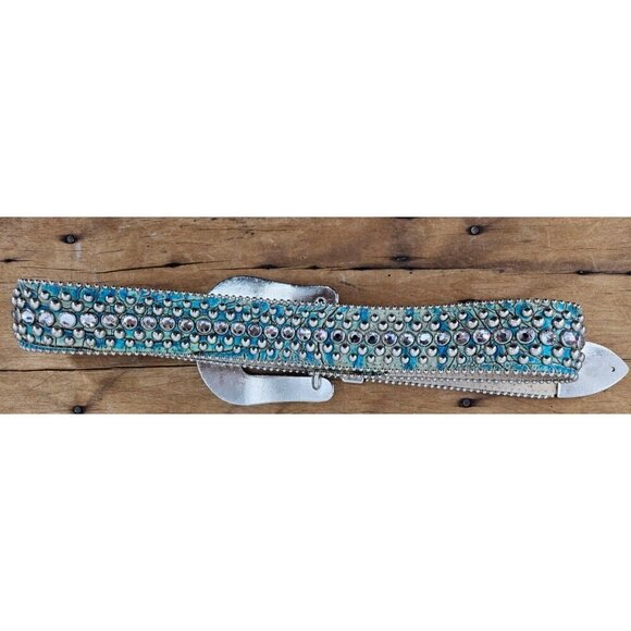 B.B. Simon Western Belt Womens 30 Aqua Green Leather  display picture 3